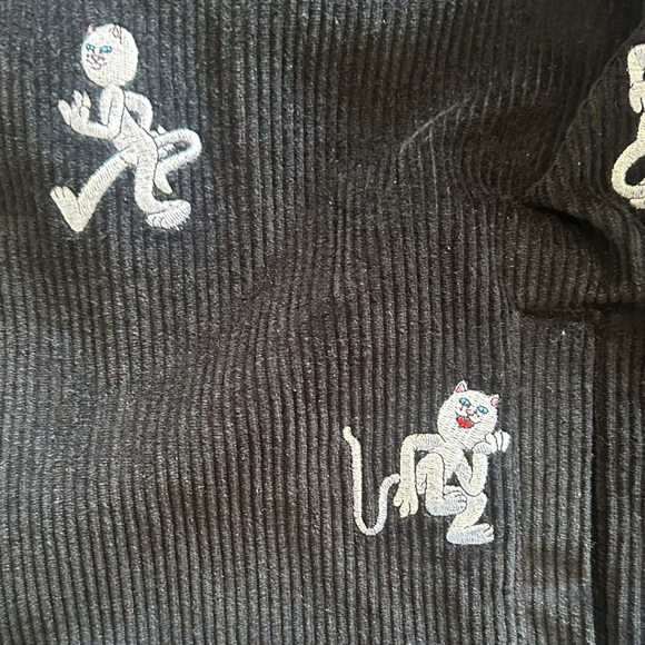 Black Corduroy Jacket with White Cat Embroidery - Picture 2 of 3